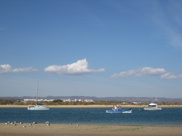 Chugging out past the salt marshes