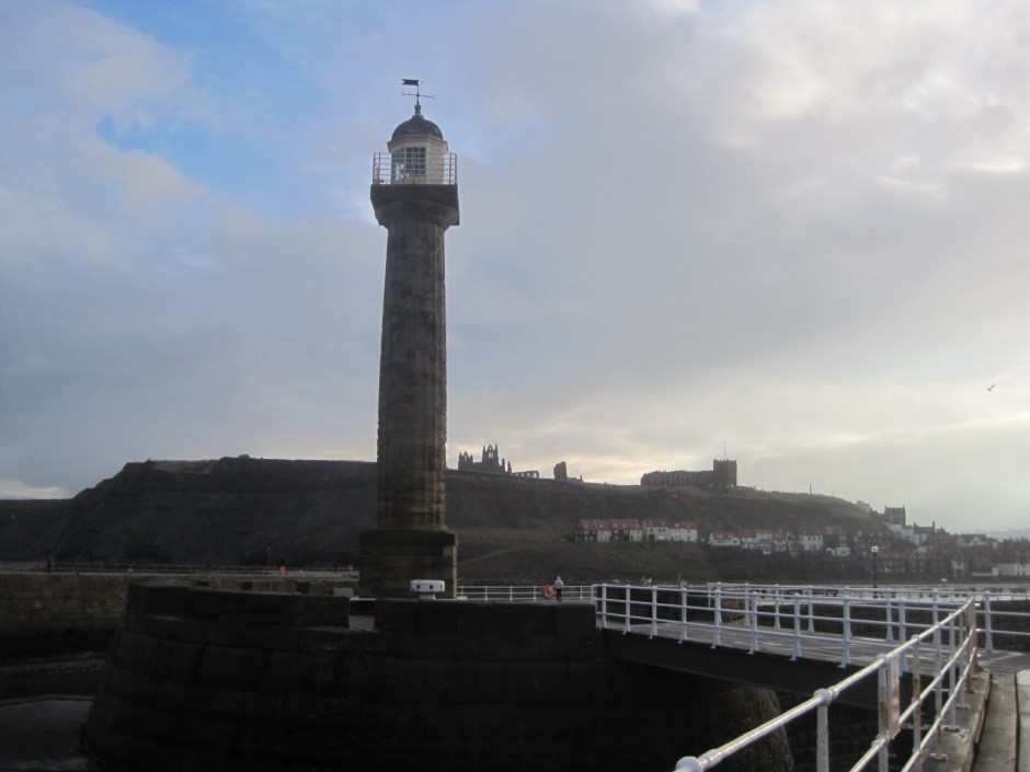 Looking back at church and Abbey from Whitby pier