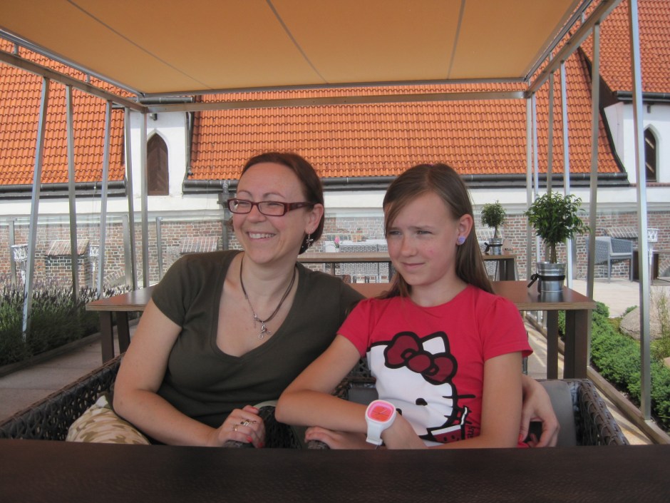 Agnieszka and youngest daughter, Kasia, on Hotel Monopol's rooftop terrace