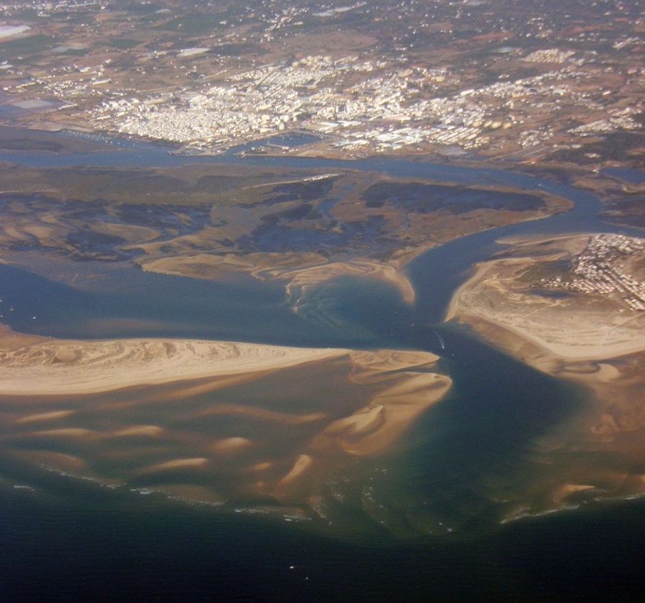 An aerial view of Olhão and the lagoons of the Ria Formosa (from Wikipedia) 