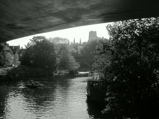 Under the road bridge, looking back at the Cathedral.