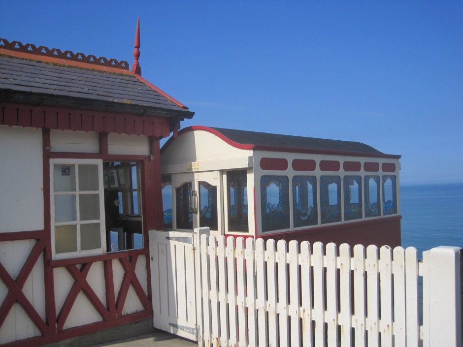 Saltburn cliff lift with its stained glass windows