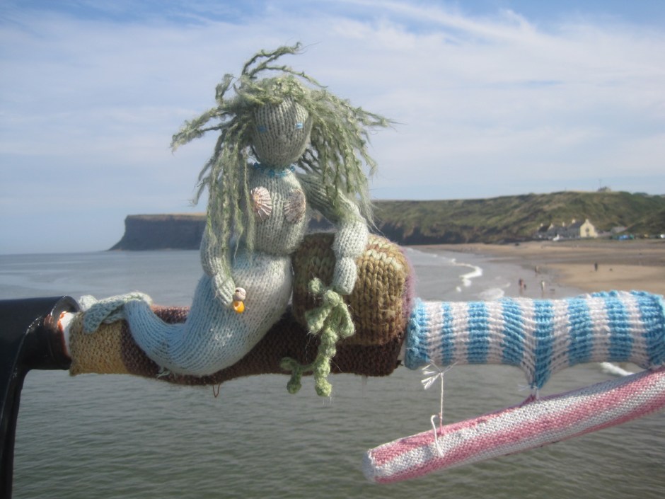 Knitted mermaid on the pier at Saltburn-by-the-Sea