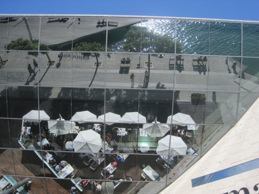 I love a novelty shot! Looking up, reflected down, in the harbour.