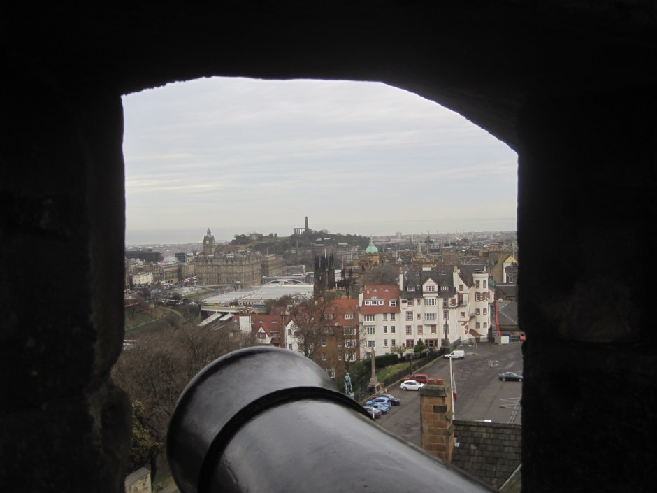 Numerous cannons look down on Edinburgh city