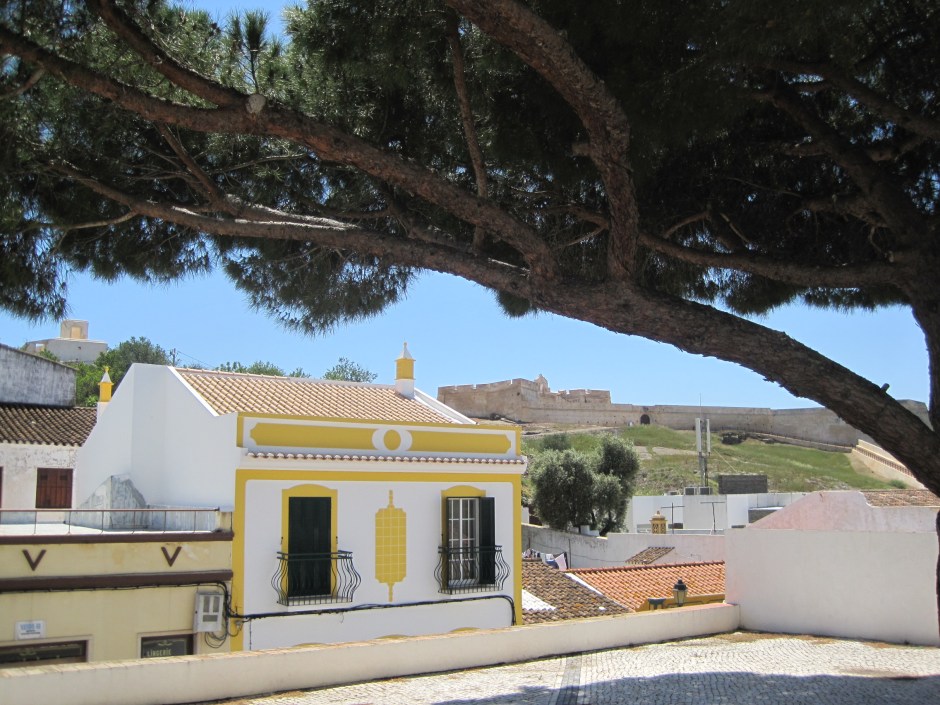 Looking across the rooftops to the town wall