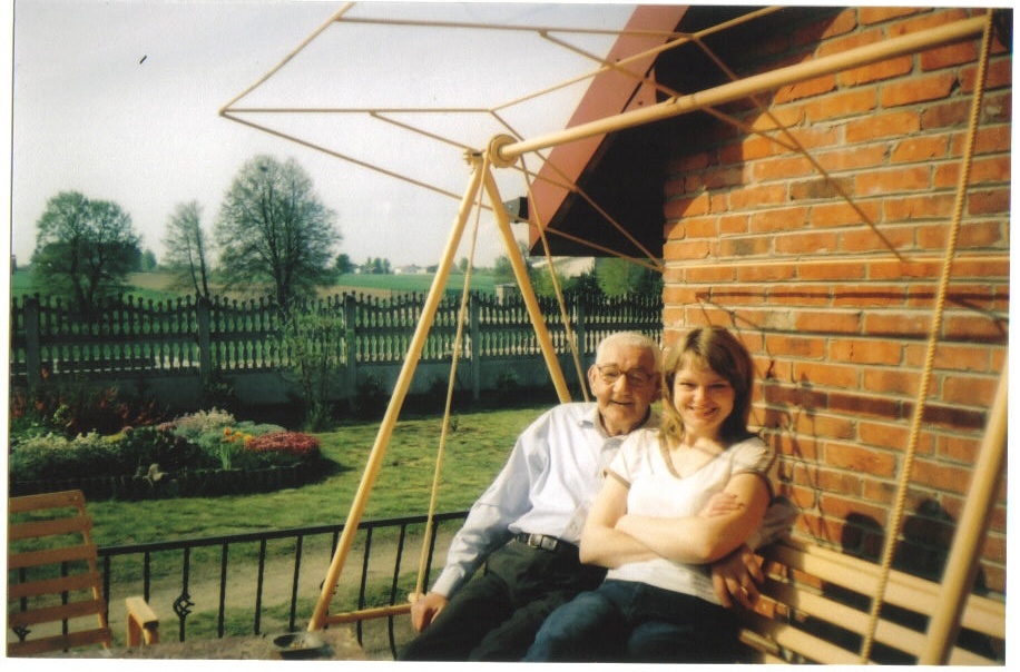 Irena with Dad in her garden, 2008