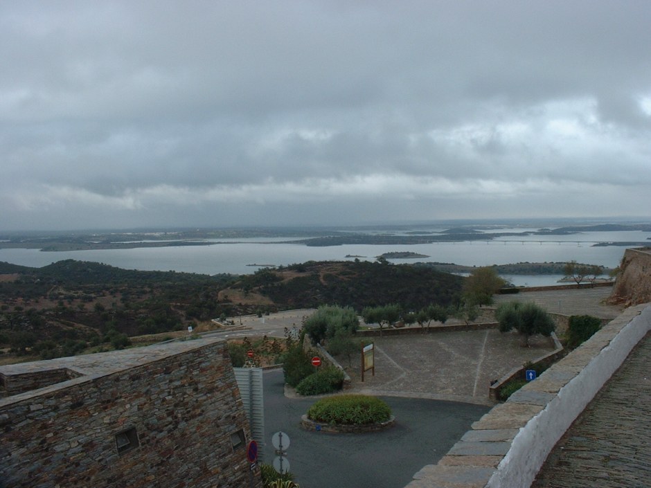 Looking out from beneath the town walls, across the Guadiana