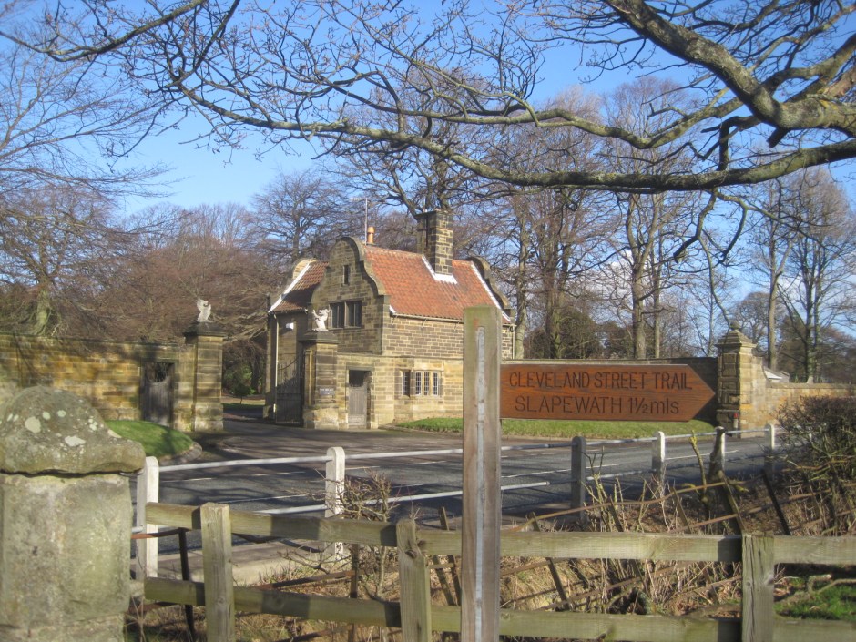 The trail ends opposite this gatehouse