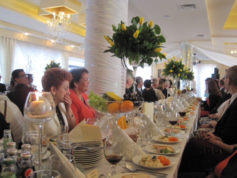 One of 3 tables at the 'wesele' or reception