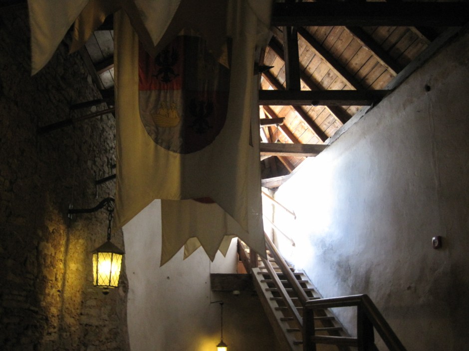 Climbing the stairs to the battlements