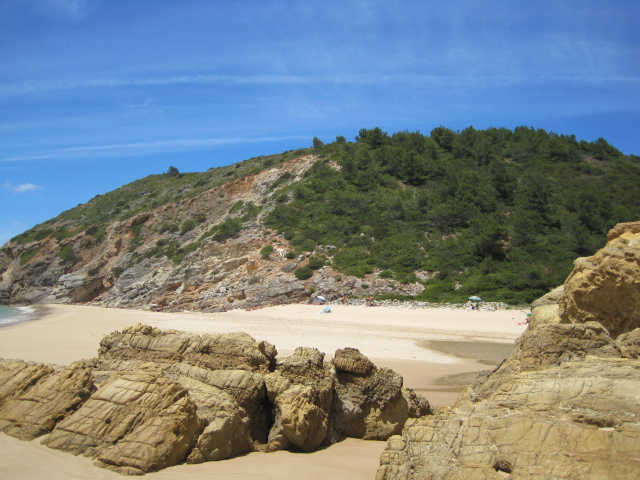 Looking back across the beach