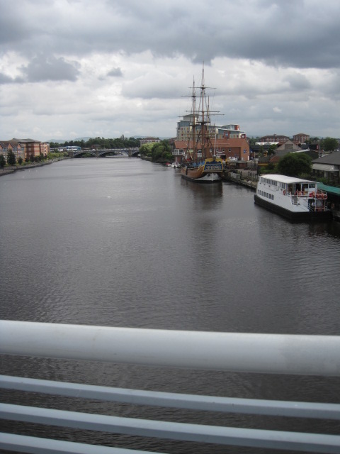 Looking back at the boats and Thornaby railway bridge