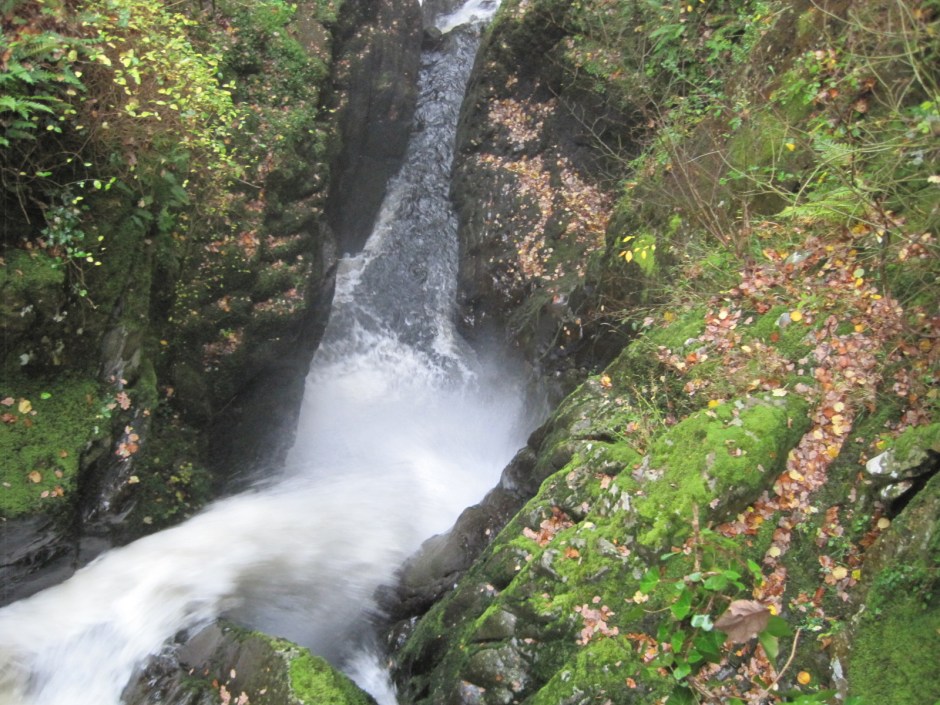 The falls tear away to the lake from beneath me